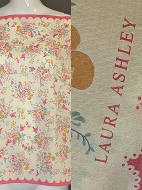 Rare Vintage Laura Ashley Cotton Florals Scarf 22 In Excellent Cond Shabby Chic